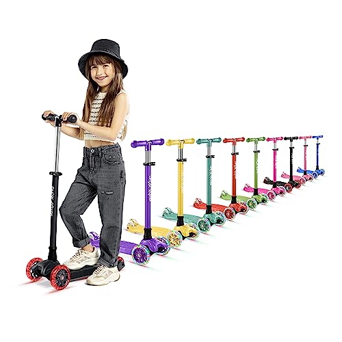 Kids Scooter – Children and Toddler 3 Wheel Kick Scooter – LED Wheel Lights Illuminate When Rolling– Adjustable Handlebar – Indoor and Outdoor Black - Lifemaster