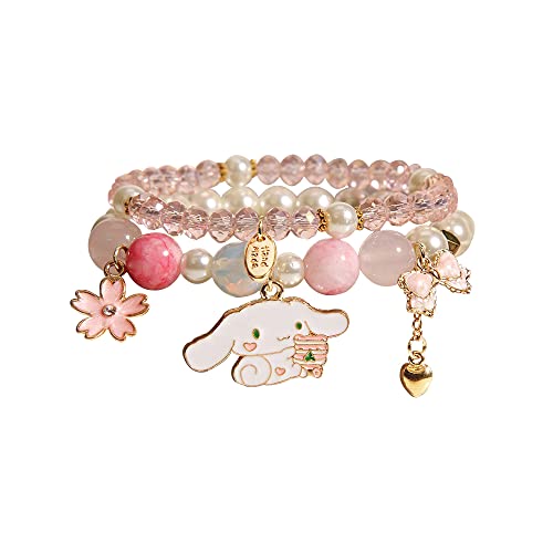 Cinnamoroll Crystal Bead Bracelet Kuromi and My Melody Bracelets Sanrio Jewelry for Bff Friendship Best Friend Gift Cute Cartoon Kawaii Elastic Beaded Bracelets for Girls Women, Crystal, no gemstone