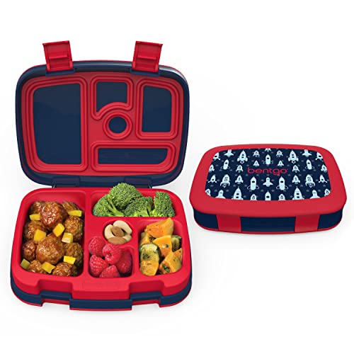 Bentgo Kids Prints Leak-Proof, 5-Compartment Bento-Style Kids Lunch Box - Ideal Portion Sizes for Ages 3 to 7 - BPA-Free, Dishwasher Safe, Food-Safe Materials (Rocket)