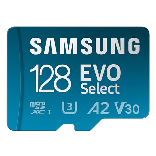 SAMSUNG EVO Select microSD Memory Card + Adapter, 128GB microSDXC, Up to 160 MB/s, UHS I, C10, U3, V30, A2, for Mobile Phone, Smartphones, Nintendo-Switch, and Tablets (MB-ME128SA/AM)