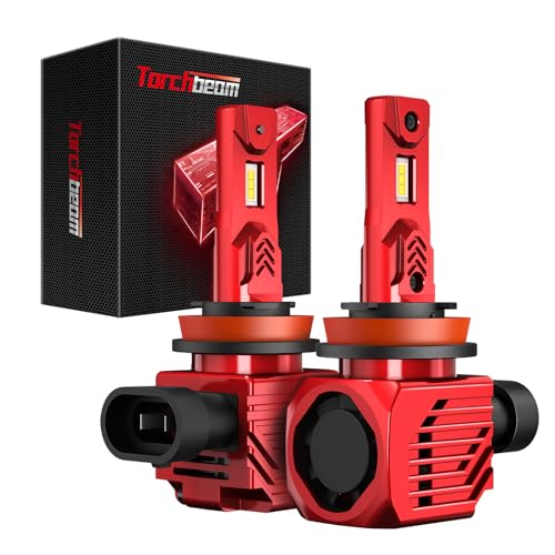 Torchbeam H11/H8/H9 LED Fog Light Bulbs 20000 Lumens, 100W 600% Brightness 6000K Cool White, Plug and Play Halogen Replacement for Cars, Pack of 2