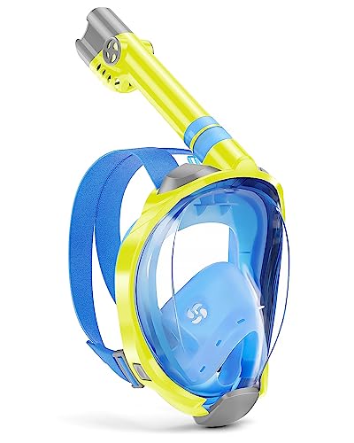 WSTOO Snorkeling Gear for Kids with Latest Dry Top Breathing System,Fold 180 Degree Panoramic View Kids Full Face Snorkel Mask Anti-Fog Anti-Leak with Camera Mount Kids Snorkel Mask