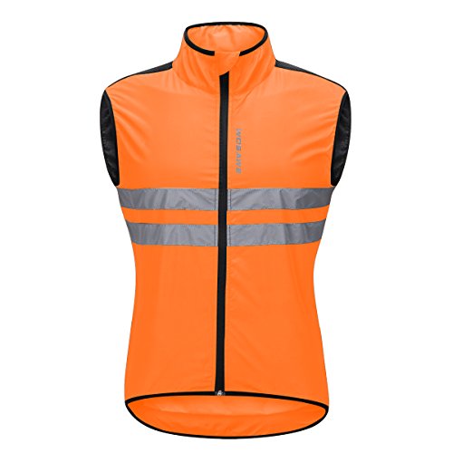 WOSAWE Men's High Visibility Cycling Wind Vest Sleeveless Reflective Bicycle Gilet, Orange M