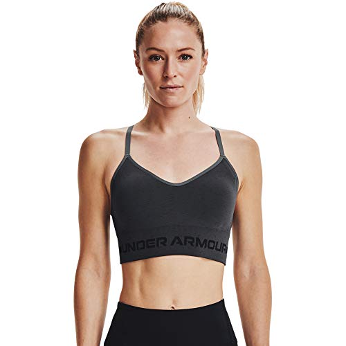 Under Armour Women's Seamless Low Long Heather Bra , Pitch Gray (012)/Black , Small