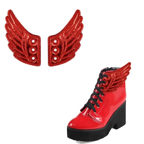 AUOCATTAIL Angel Shoe Wings Red Glitter Embroidered Wings Trim for Halloween PU Shoe Lace Up Sport Shoes Skate Punk Shoe DIY Accessories