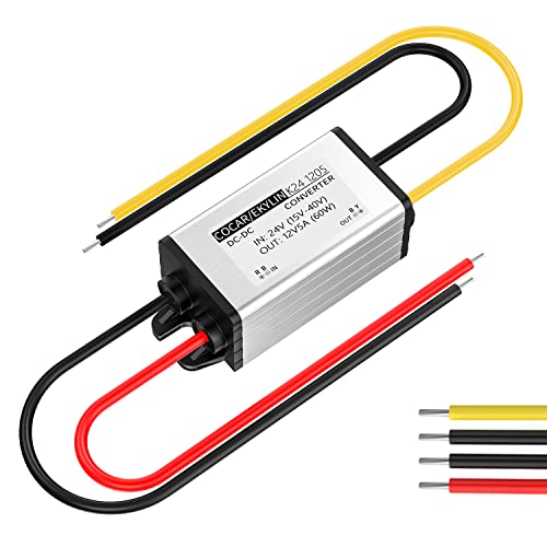 DC Converter 24V to 12V 5A 60W, Voltage Converter Step Up DC Power Adapter Converter Waterproof Heavy Duty Transformer for Car Truck Vehicle Boat Motor Solar System
