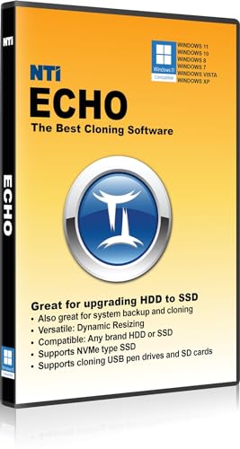 NTI Echo 5 | Disk Cloning & Migration Software | Make an exact copy of HDD or SSD with Dynamic Resizing | Available in Download | Permanent License (Not A 1-Year Subscription!)
