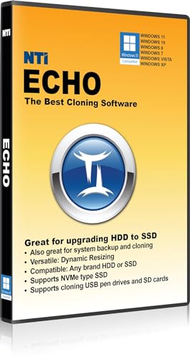 NTI Echo 5 | New Version, 2024 Ready | Disk Cloning and Migration Software. It Simply Works | Make an exact copy of HDD, SSD or NVMe SSD, with Dynamic Resizing | Available in Download and CD