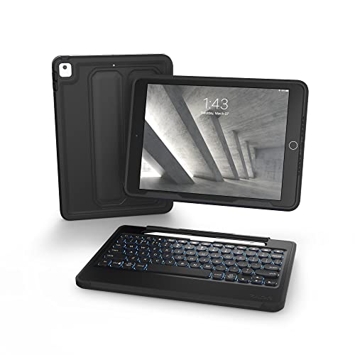 ZAGG Rugged Book iPad Case with Detachable Magnetic-Hinged Keyboard for iPad Air 3, iPad Pro 10.5', and 10.2' (9th Gen), Multi-Device Bluetooth, Apple Pencil Holder, Long-Lasting Battery,Black