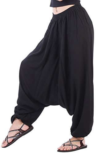 CandyHusky Men Women Elastic Baggy Hippie Boho Gypsy Aladdin Yoga Harem Pants Black