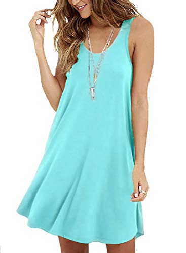 VIISHOW Women's Summer Sleeveless Casual Swing Simple T-Shirt Loose Dress,Nile Blue,X-Small