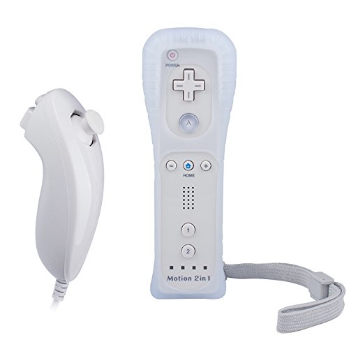 TechKen Wii Remote with Wii Motion Plus Inside | Shock Wii Nunchuk Controller | Compatible Nintendo Wii, Wii U