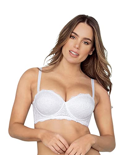 Leonisa Strapless Bras for Women - Full Coverage Push Up Bra with Lace and Pads White