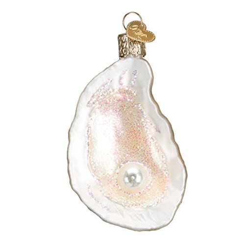 Old World Christmas Ornaments: Beach Shells Glass Blown Ornaments for Christmas Tree, Oyster with Pearl
