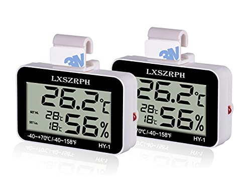 LXSZRPH Reptile Thermometer Hygrometer with High Low Temperature Alarm Digital Temperature Humidity Meter Gauge with Hook for Reptile Tanks, Terrariums, Vivariums, Black 2Packs (2Packs)