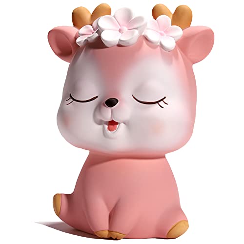 Piggy Bank Girls, Cute Deer Money Bank, Unbreakable Plastic Coin Bank, Pink Piggy Banks Saving Money Box Home Room Decoration Birthday for Kids Adults