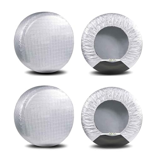 AmFor Tire Covers 4 Pack,Waterproof Aluminum Film Tire Sun Protectors,Fits 24' to 26' Tire Diameters,Weatherproof RV Tire Protectors