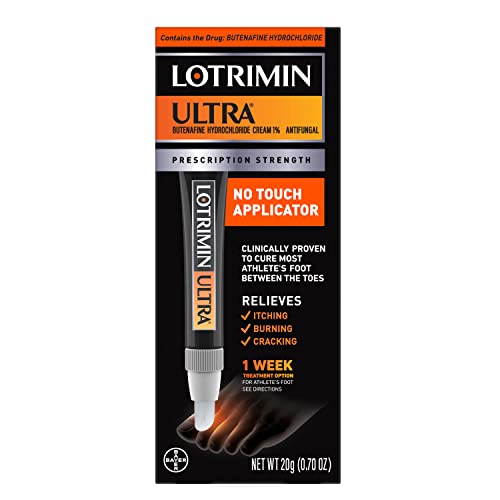 Lotrimin Ultra with No Touch Applicator,1 Week Athlete's Foot Treatment Cream. Prescription Strength Butenafine Hydrochloride 1%,Cures Most Athlete’s Foot Between Toes,Antifungal,0.7 oz (20 Grams)