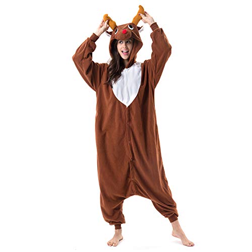 Beauty Shine Adult Unisex Animal Costume Halloween Christmas Cosplay Plush Pajama Onesie (Medium, Coffee Reindeer)