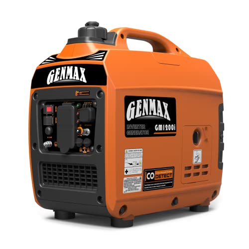 GENMAX Portable Inverter Generator，1200W Ultra-Quiet Gas Engine, EPA Compliant, Eco-Mode Feature, Ultra Lightweight for Backup Home Use & Camping (GM1200i)