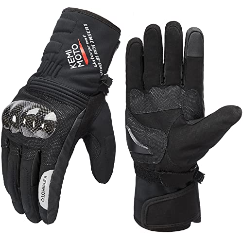 ISSYAUTO Motorcycle Winter Gloves Men Women Waterproof Cold Weather Warm Carbon Fiber Gauntlet Glove Motorcycle Gloves Touch Screen Riding Windproof Enduro ATV UTV Scooter Snowmobile Black L