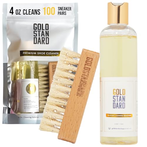 Gold Standard Premium Shoe Cleaning Kit - 4 Oz Cleans 100 Pairs - Shoe Cleaner Solution with Hog Hair Brush - Sneaker Cleaning Kit for Tennis, Leather, Canvas Shoes – White Shoe Cleaner Sneakers Kit