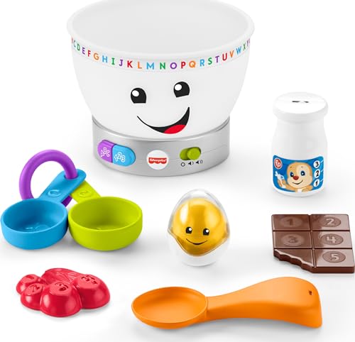 Fisher-Price Baby Learning Toy Laugh & Learn Magic Color Mixing Bowl with Pretend Food Music & Lights for Ages 6+ Months