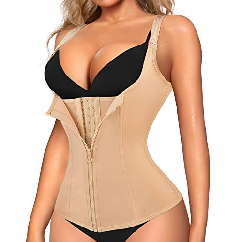 LODAY Waist Trainer Corset for Women Tummy Control Sport Workout Body Shaper Black (2XL, BEIGE(vest-adjustable straps))