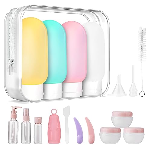 CCTIVED Travel Size Bottles for Toiletries,19 Pack TSA Approved Travel Containers with Lable and Clear Bag, Leak Proof Refillable Travel Toiletery Bottles Kit for Shampoo,Conditioner,Lotion