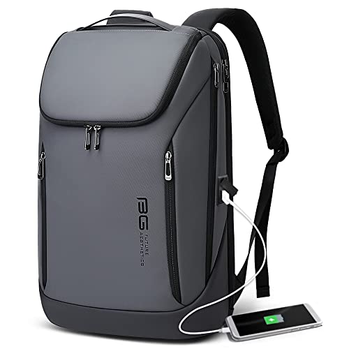 BANGE Business Smart Backpack Waterproof fit 15.6 Inch Laptop Backpack with USB Charging Port,Travel Durable Backpack (Grey（two Pocket), Medium(grey)