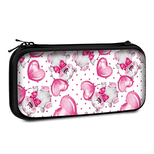 Carrying Case Compatible with Switch 2017 / Switch OLED 2021 Console Joy-Con with 10 Game Card Slots , Watercolor Bear Toy with Heart Shape Balloon