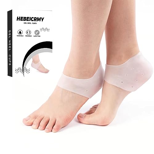 HEBEICRMY Silicone Heel Covers, Heel Cups, Plantar Fasciitis, Heel Pads, Cracked Heels & Achilles Tendinitis for Men and Women (1 Pair Blue and 1 Pair White)