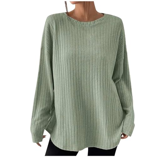KSODFNXH Turtle Necks Tops for Women Crewneck Striped Oversized Long Sleeve Solid Blouses Loose Trendy Comfy Shirts Basic Tops Workout Tops for Women Green,Medium