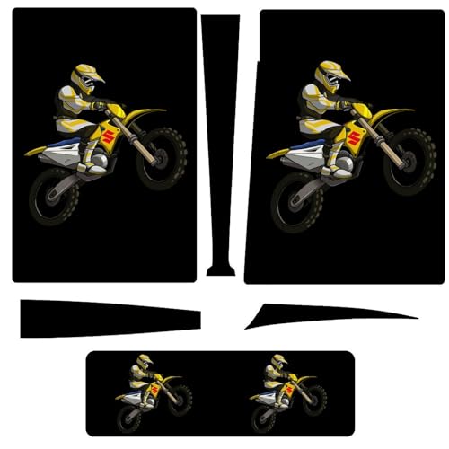 Silhouette of Motocross Full Protective Skin Cover Compatible for P-S-5 Console and Controller Wrap Decal Sticker
