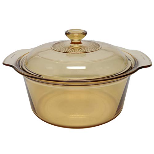 Visions 3.5 L Dutch Oven Amber Glass Pot and Visions V-33-C 3.5 Qt Lid Cover Made in the USA