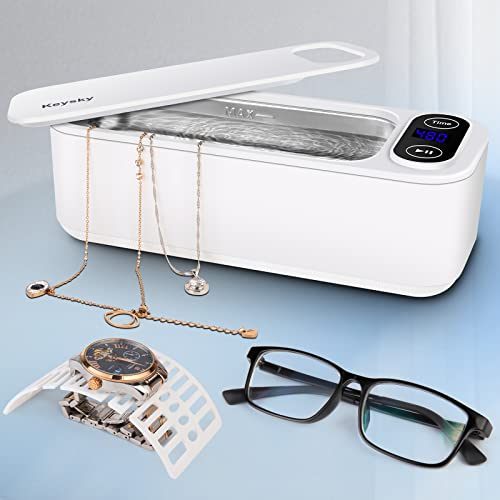 Jewelry Ultrasonic Cleaner for Gold Silver Ring Earring All Jewelry, 680ML Sonic Jewelry Cleaner Ultrasonic Machine for Eyeglass Watch Coin Retainer at-Home or Travel Use, with 5 Digital Timer