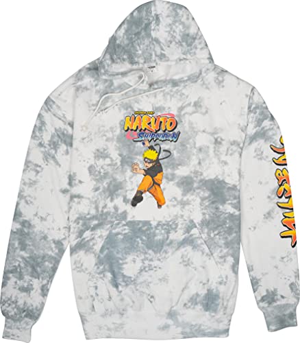 Ripple Junction Naruto Shippuden Tie Dye Naruto Jumping with Kanji Adult Anime Pullover Hoodie Large Light Blue