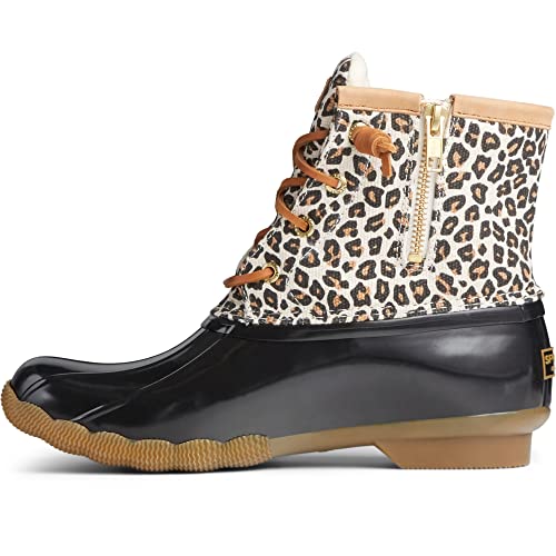 Sperry Women's Saltwater Rain Boot, Black and Brown, 8