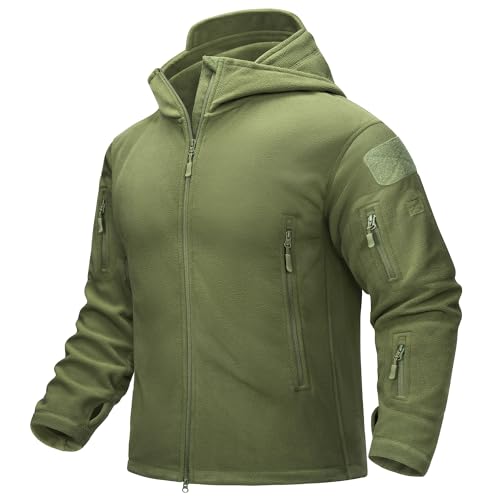 TACVASEN Mens Fleece Hoodies Zip Up Windproof Tactical Hoodie for Men Fleece Jacket Full Zip Mens Jacket Winter Warm Hunting Army Green