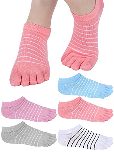 5 Pairs Stripe Toe Socks Finger Socks Low Cut Colorful Socks for Women Girl Supplies (Novel Style, Bright Colors)