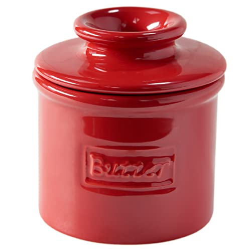 Butter Bell - The Original Butter Bell crock by L Tremain, a Countertop French Ceramic Butter Dish Keeper for Spreadable Butter, Café Retro Collection, Maraschino Red, Glossy Finish