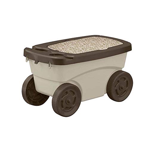 Suncast Outdoor Rolling Garden Scooter - Durable Plastic Portable Garden Seat Rolls in Grass and Dirt - Carries Garden Supplies