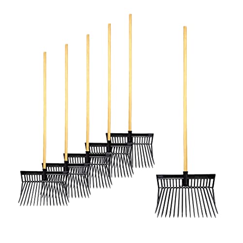 Premium Manure Fork - 6 Forks & 6 Handles Bulk Pack, Strong 8 inch Pitchforks
