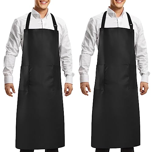 Duo Sheng 2Pcs Rubber Waterproof Apron for dishwashing with 2 Pockets-Adjustable Heavy Duty Chemical Resistant Vinyl Aprons for Men(Black)