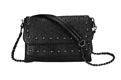 Sibalasi Women Gothic Purse Skull Crossbody bag Rivet Practical Black Shoulder Handbag Halloween purses (A)