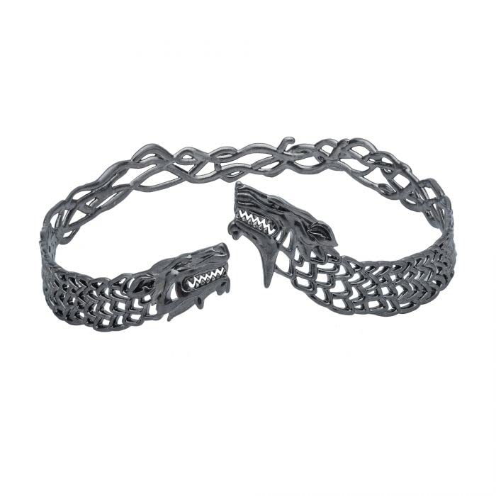 Official Game of Thrones Sansa Stark Royal Crown Queen in The North, Officially Licensed Authorized Replica Antique Finish Two Direwolf Heads Facing Off Metal Tiara Crown, 22' (L) x 2.76' (W)