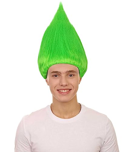 Adult Unisex Neon Green Color Straight Cosplay Halloween Troll Wig, Synthetic Soft Fiber Hair, Perfect for your next Festival and Group Anime Party!