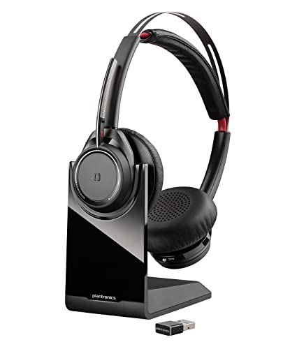 Plantronics - Voyager Focus UC with Charge Stand (Poly) Bluetooth Dual-Ear (Stereo) Headset Boom Mic USB-A Compatible PC and Mac Active Noise Canceling Works Teams, Zoom & More