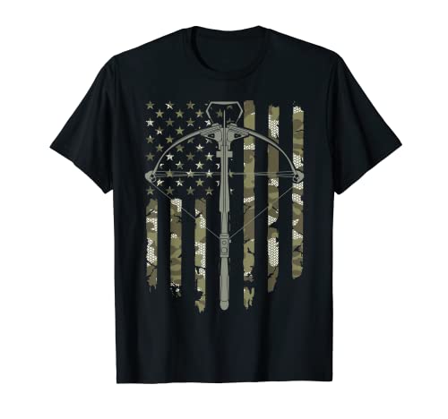 Crossbow Hunting Vintage American Flag Camouflage T-Shirt