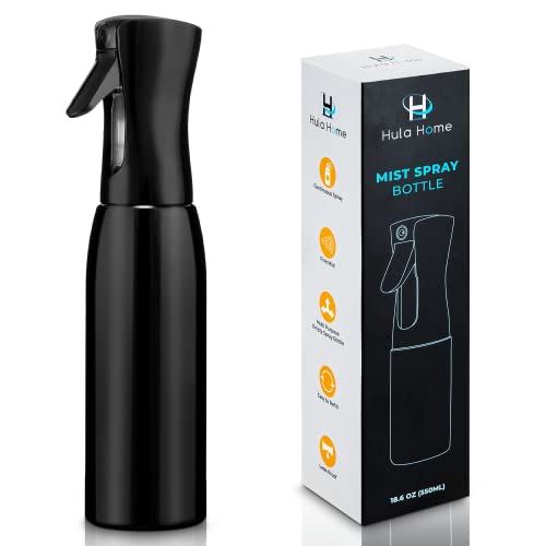 Hula Home Continuous Spray Bottle (18.6oz/550ml) Empty Ultra Fine Plastic Water Mist Sprayer – For Hairstyling, Cleaning, Salons, Plants, Essential Oil Scents & More - Black